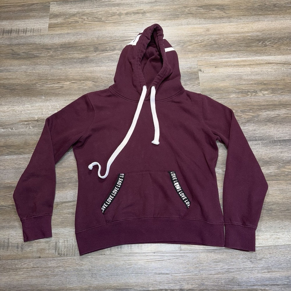 Reflex Pullover Athleisure Hoodie Juniors/Womens Large "Love" Text Maroon Fabric